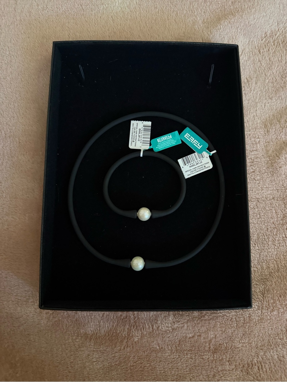 Effy Black Silicone Pearl Necklace and Bracelet Set